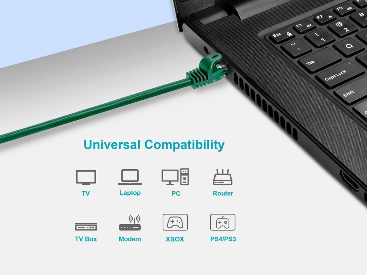 Cable de conexión Ethernet Cat5e - RJ45 sin enganches, trenzado, 350 Mhz, UTP, 24 AWG, 10 pies, verde - Serie Flexboot 6