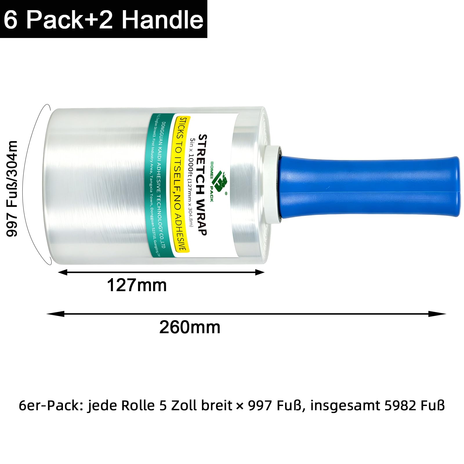 BOMEI PACK Lot de 6 rouleaux de mini film extensible transparent extra résistant pour déménagement, stockage et expédition