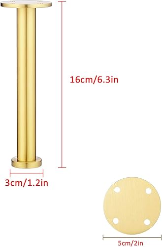 Miniatura 2 de Patas cilíndricas ajustables de latón cepillado macizo, patas de sofá de metal, mesita de nochemueble de televisiónmueble de bañopatas de mesa