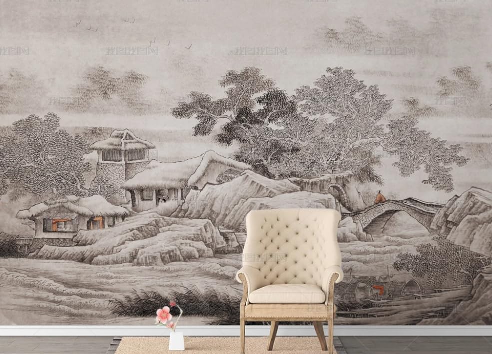 Papier peint intissé peinture à l'encre classique pour mur salon 250x175 cm