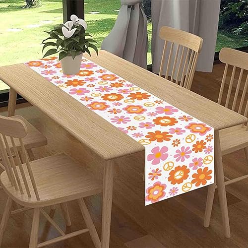 Miniatura 2 de Groovy - Camino de mesa floral retro de los años 70, hippie floral, rosa funky, bonita flor trippy decoración de mesa auxiliar para el hogar,