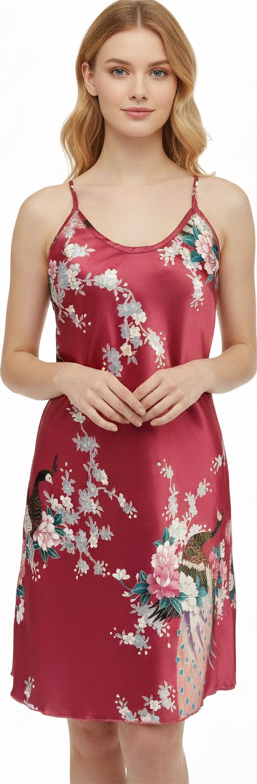Trifolium Kimono Robe And Chemise Silky Peacock Satin Nightgown Bathrobe Wedding Negligee Nightdress — view 30