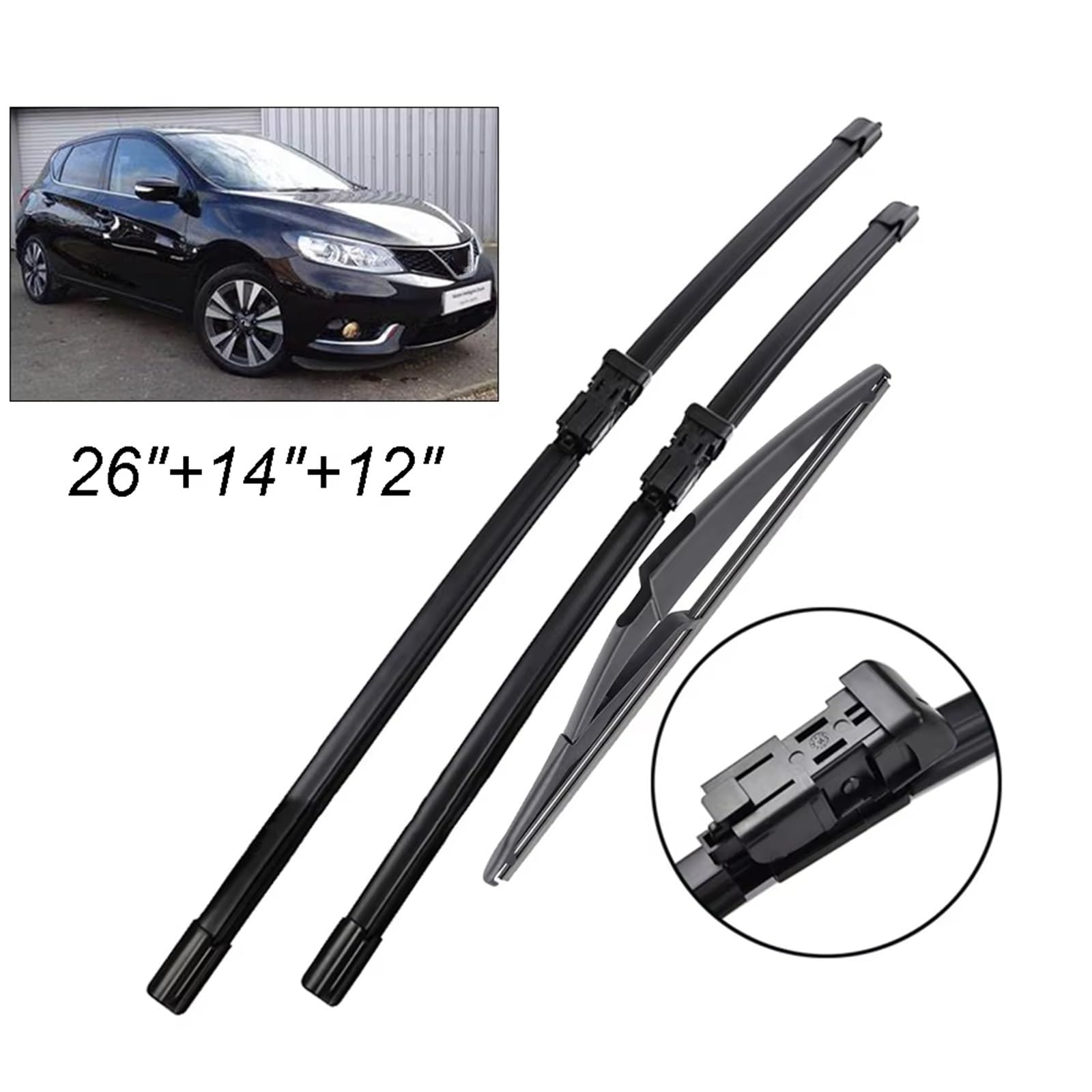 tergicristallo Compatibile con Pulsar Tidda C13 2014 2015-2018 2019 2020 2021 2022 2023 26"+14"+12 Spazzole Tergicristallo Posteriori per Parabrezza Anteriore