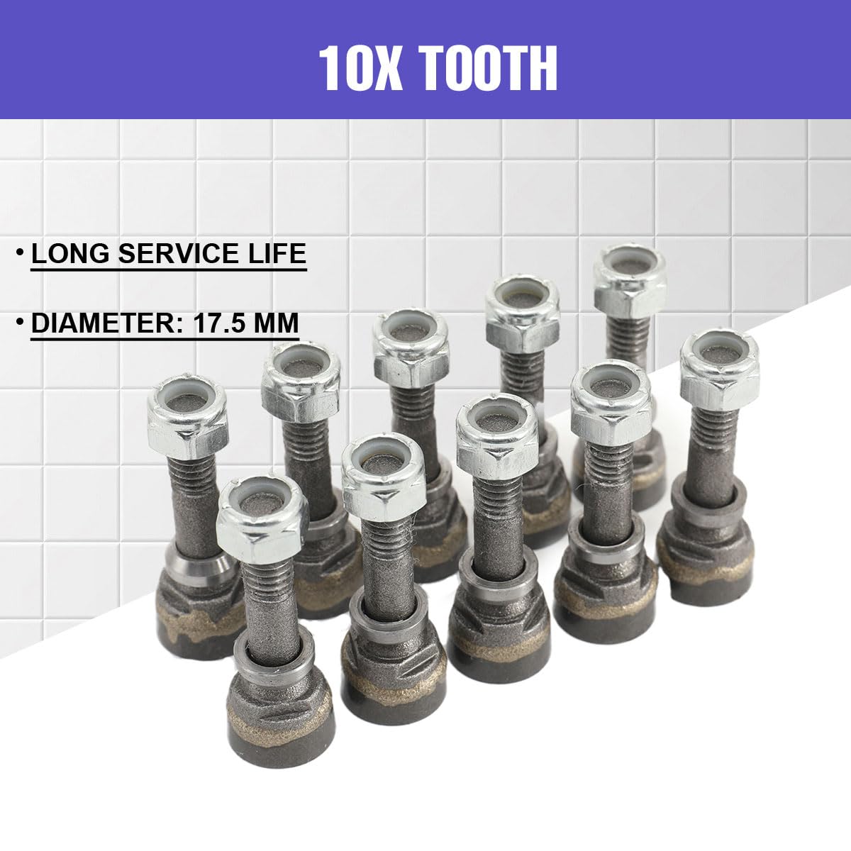 10 Stück Rundmeißel mit 17,5 mm Zahndurchmesser, 500-Serie, Stump Grinder Zähne für Stump Removal, Stump-Schleifzähne aus Legierter Stahl