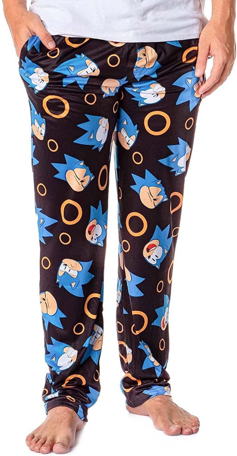 Sonic The Hedgehog Men's Allover Character And Rings Video Game Lounge Pajama Pants - Image 2
