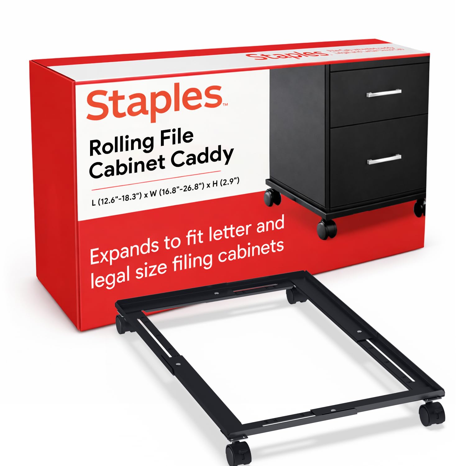 Staples Adjustable File Caddy Letter/Legal Files, Black, Heavy Duty, Fits Filing Cabinets with Wheels