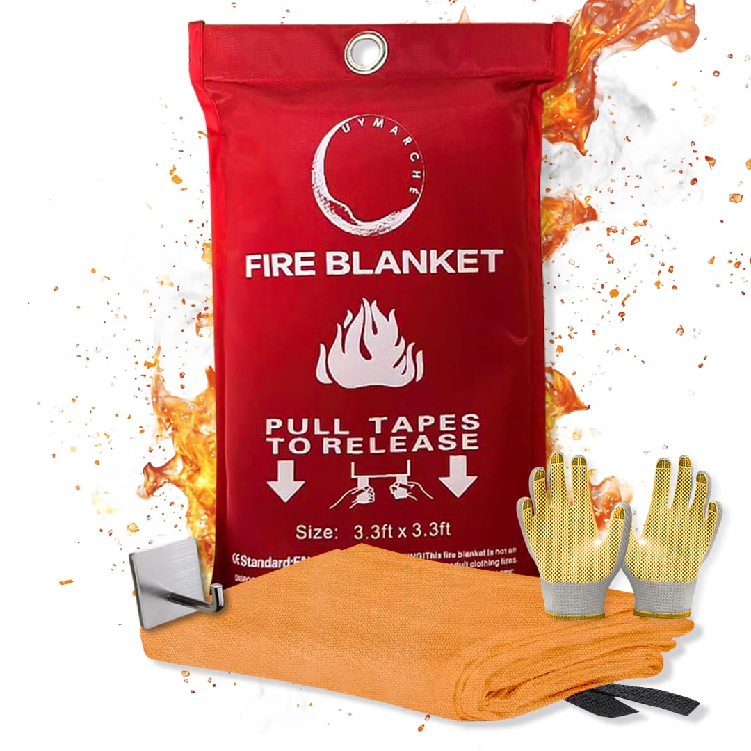 Silicone Fire Blanket for Home and Kitchen 40"x40" | Emergency Kitchen Fire Blanket | Improved Silicone Coated Fiberglass for Hands Safety with Gloves & Hook | Pack of 1