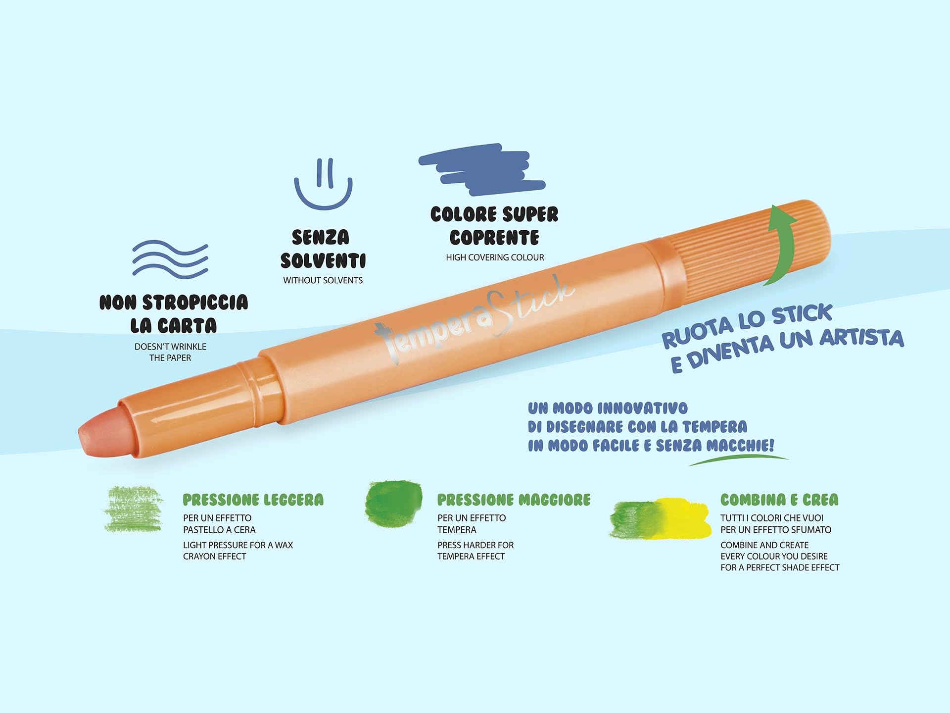 Colourbook Kids Set 24 Tempera Stick - Tempere Solide Lavabili per Bambini, Colori Vivaci Alta Coprenza, Asciugatura Rapida, Senza Solventi, Effetto Cera e Tempera