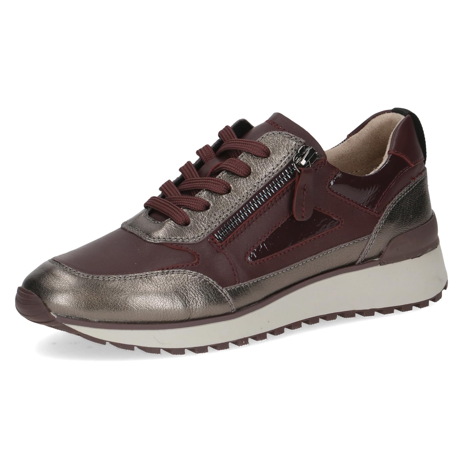 CAPRICE Women's Low-top Leather Sneakers with Removable Footbed, Red (Bordeaux Comb), 6.5 UK
