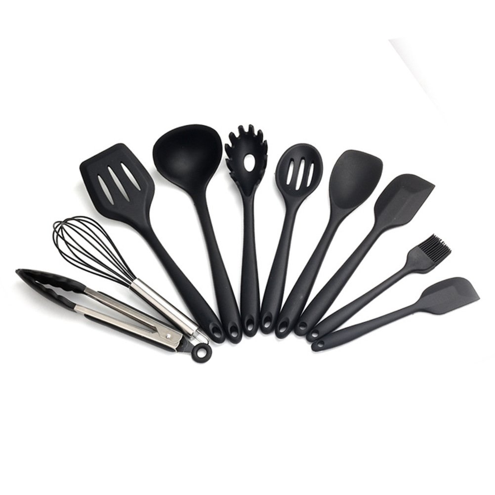 CZ-XING Kitchen Utensil Sets 10 Pcs Silicone Cooking Utensil Set Heat Resistant Cookware Utensils,10 Piece Silicone Kitchen Utensils Set (B)