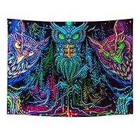 Roninkier Drie Uilen UV Wandtapijt Ophangen, Glow in the Dark Wandtapijten Muurkunst voor Slaapkamer Woonkamer, 150 x 100cm
