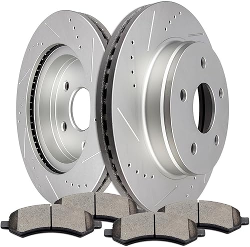 SCITOO Rotores de disco ventilados delanteros de 13.23 pulgadas (13.228 in) + pastillas de freno de cerámica de repuesto para Chrysler Aspen 07-09,