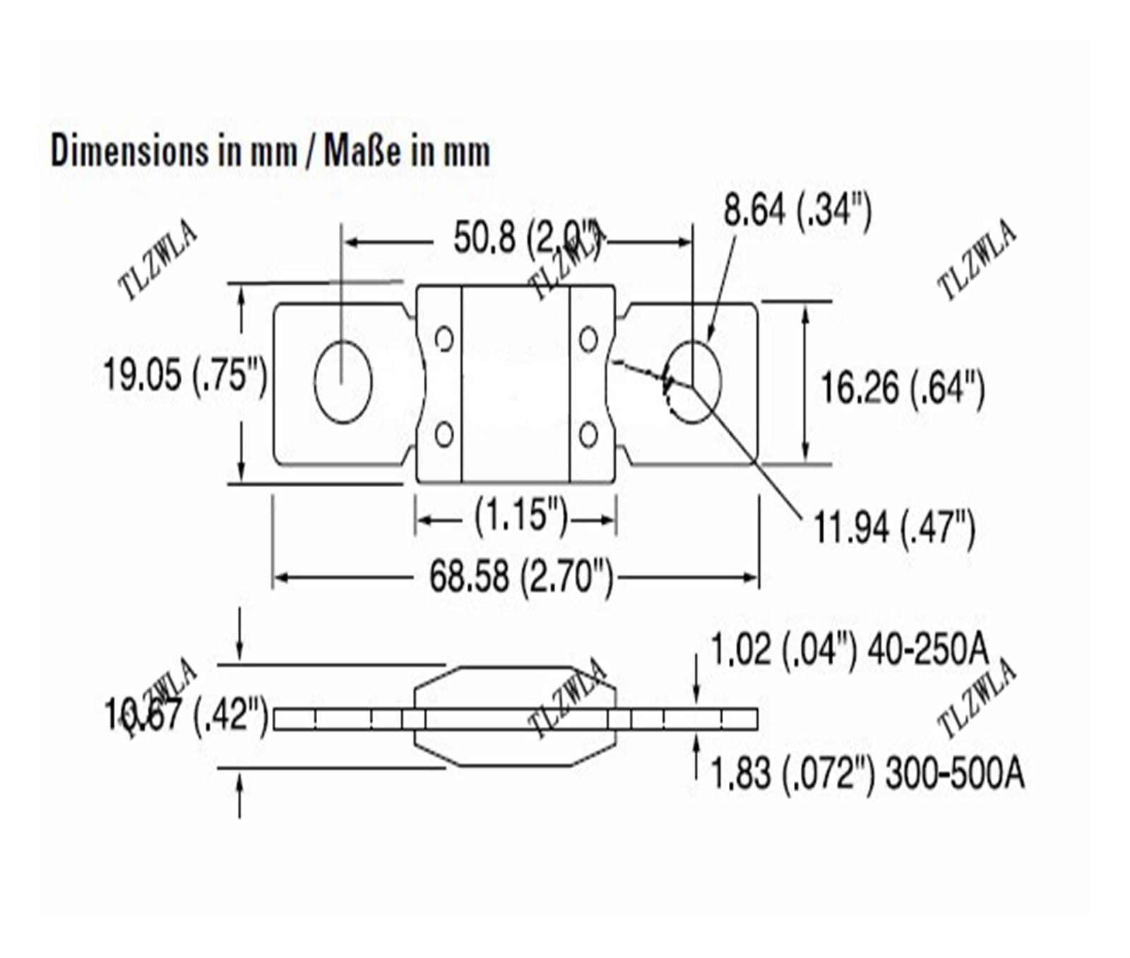 Fusibili 100 Pezzi Fusibili ANL per Auto Fusibili a Lama con Attacco a bullone 40A 50A 60A 80A 100A 125A 175A 150A 200A 250A 300A