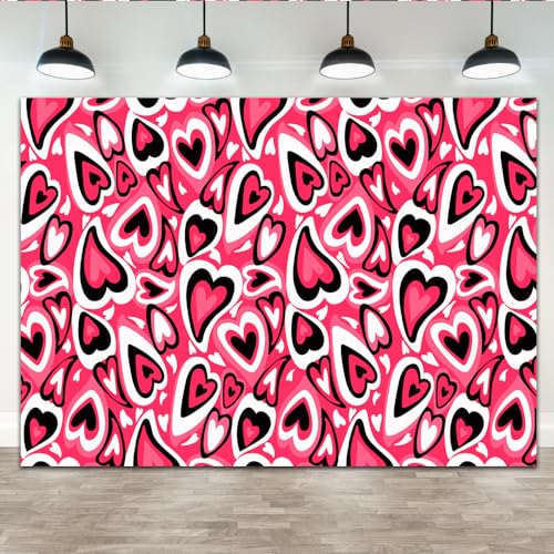 Lofaris 7x5ft Pink Love Heart Sweetheart Backdrop Happy Valentine's Day Background Early 2000s Valentines Day Love Glitter Romantic Photography for Girl Baby Shower Birthday Party Decorations