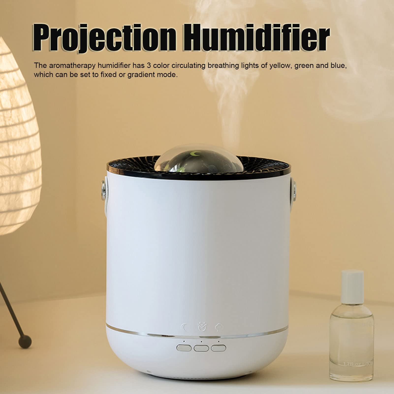 Humidificador con lámpara de proyector de 450 ml, difusor ultrasónico de aceites esenciales con rotación dinámica 360, luz nocturna, luz de respiración suave y protección contra (Blanca)