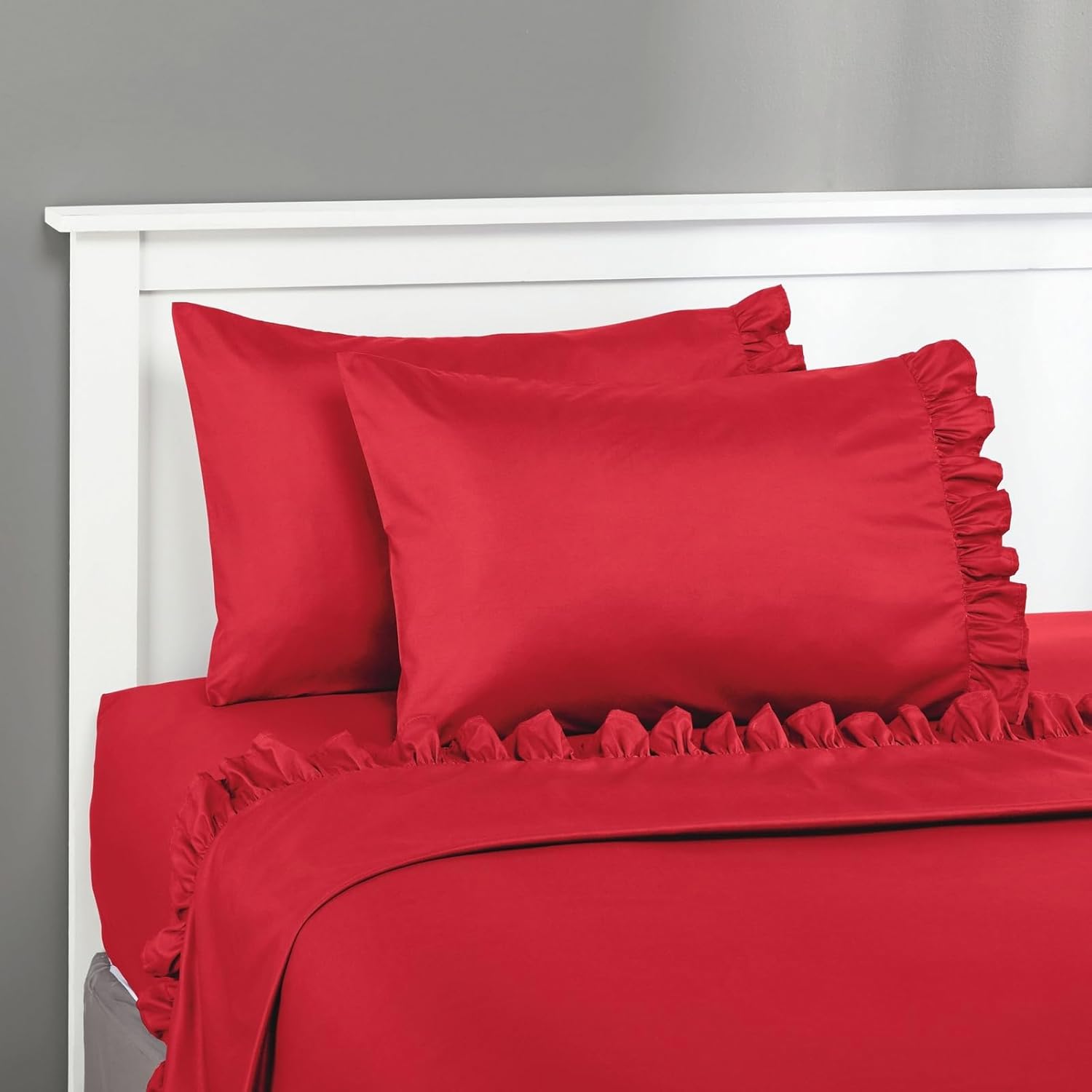 Stoneberry Exclusives Ruffle Sheet Set Full Polyester Scarlet Red
