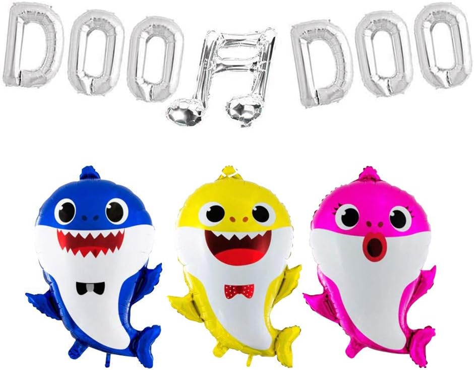 Eosolar Baby Shark Birthday Party Helium Balloons DOO DOO Letter Foil Balloon Banner Baby Shark Family Balloons Party Supplies/Shark Themed Baby Shower Party Decorations