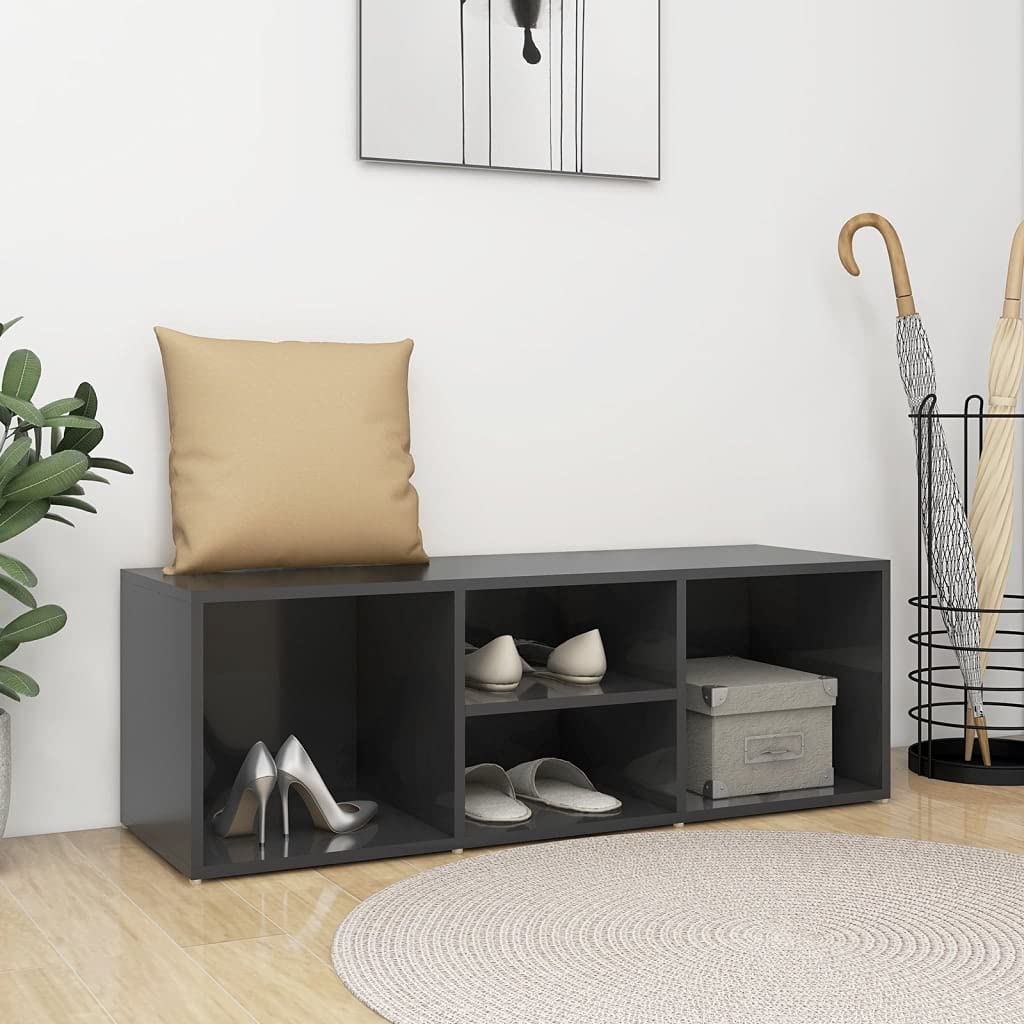 Artykuły gospodarstwa domowego Ławka do przechowywania butów wysoki połysk szara 105x35x35 cm Engineered Wood Storage & Organization