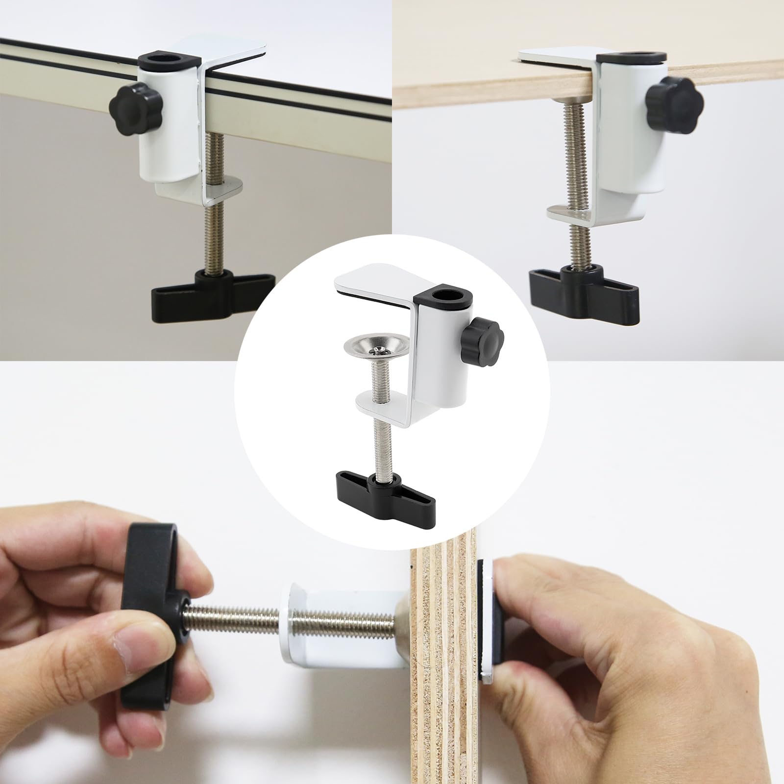 Supporto a clip in acciaio al carbonio con morsetto a C per fotocamera/monitor, supporto da scrivania e tavolo, universale per microfono e tablet (bianco)