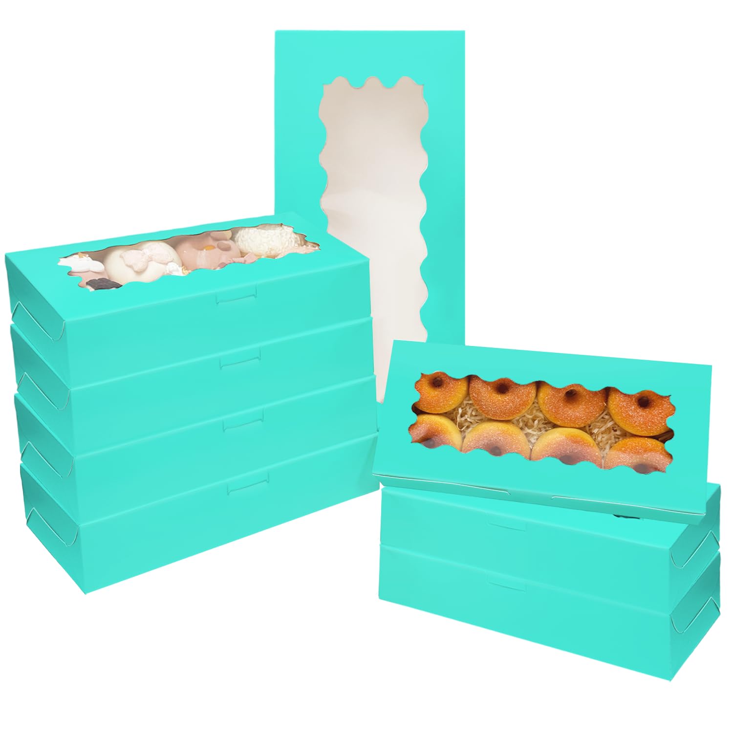 Gcardist 15 Packs Mint Blue Cookie Box with Window 30.5x14x6.4cm Two Uses Pastry Biscuit Bakery Box For Packaging (12x5.5x2.5 inch)