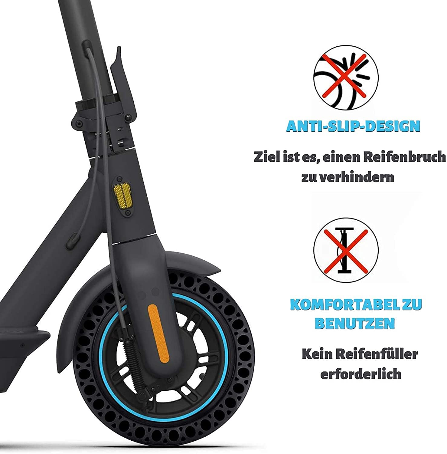 Pneu Solide - Tubes Solides à Trou en Nid d'abeille Pneus de Rechange 2 PCS avec 1 Démonte-Pneu pour Scooter électrique - Antidérapant Durable - Plusieurs Couleurs