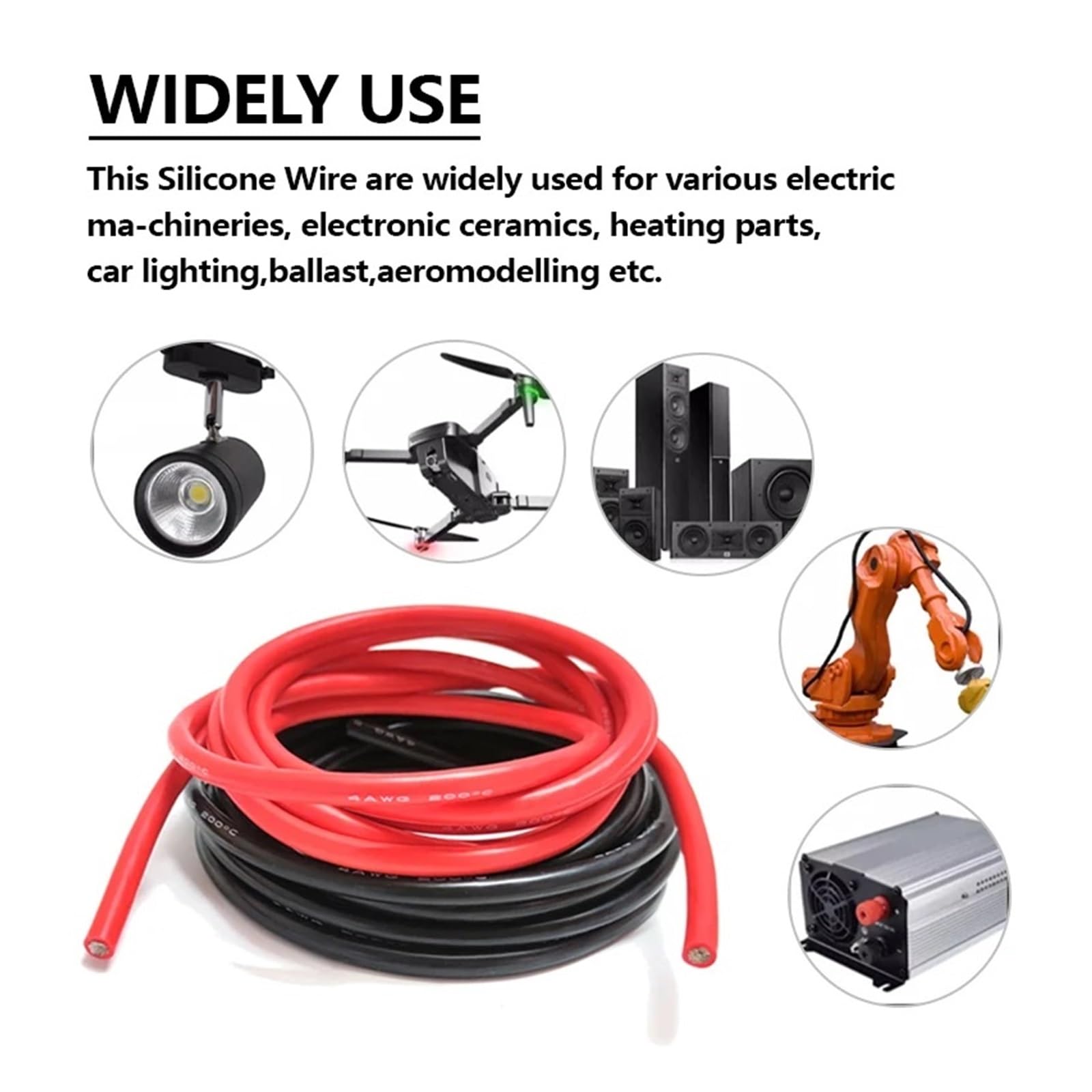 1/2 Uds 5m 2 Pines Cables De Silicona Negro Rojo 30 28 26 24 22 20 18 16 14 12 10 8 AWG Eléctricos Resistentes Al Calor for Batería Coche(Black Red 5 m,12AWG)