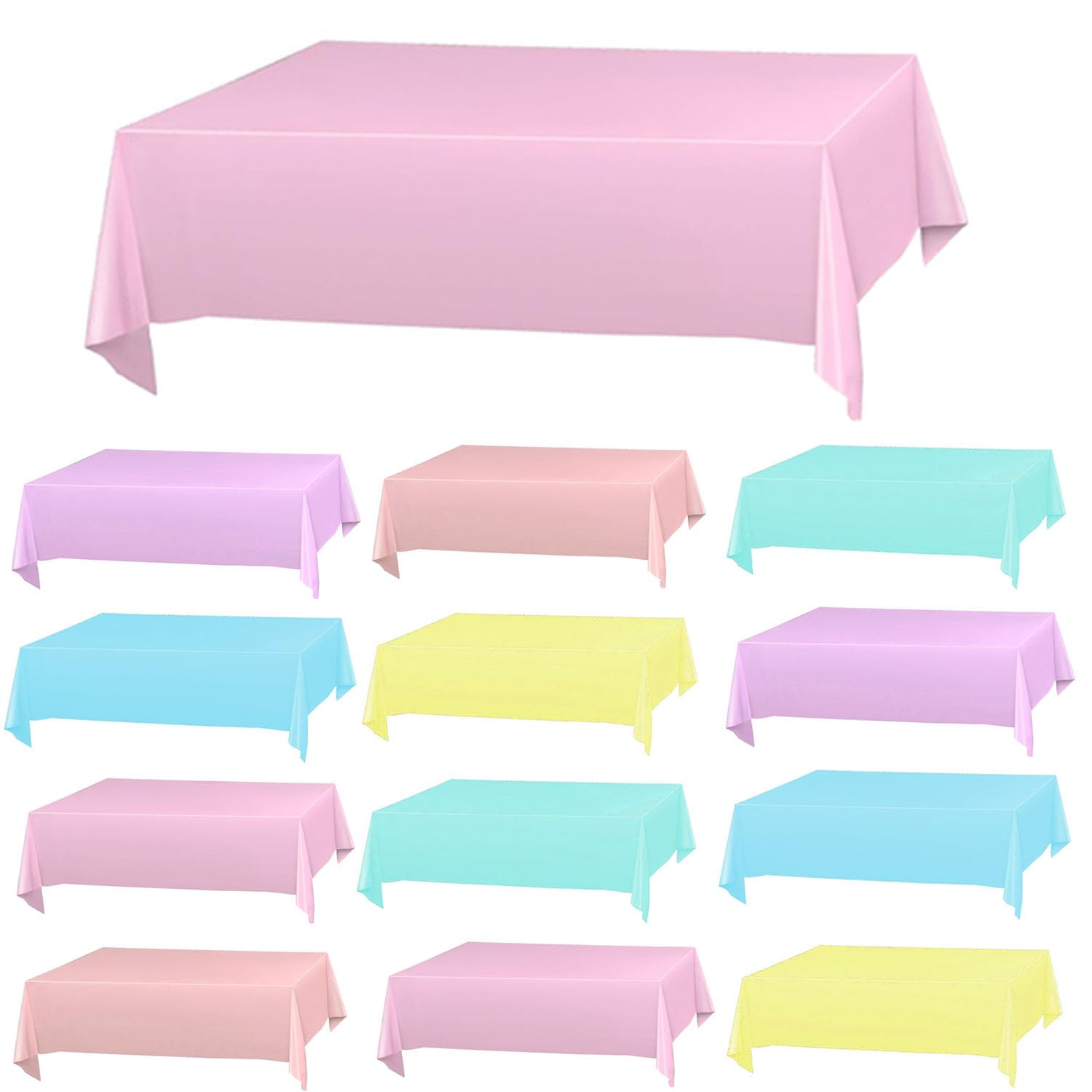 DXary Assorted Color Disposable Plastic Tablecloth, Macarone Rectangle Table Covers for Kids Birthday Party, Baby Shower, Wedding Party Decorations 6 Color, 54 x 72 Inch (18)