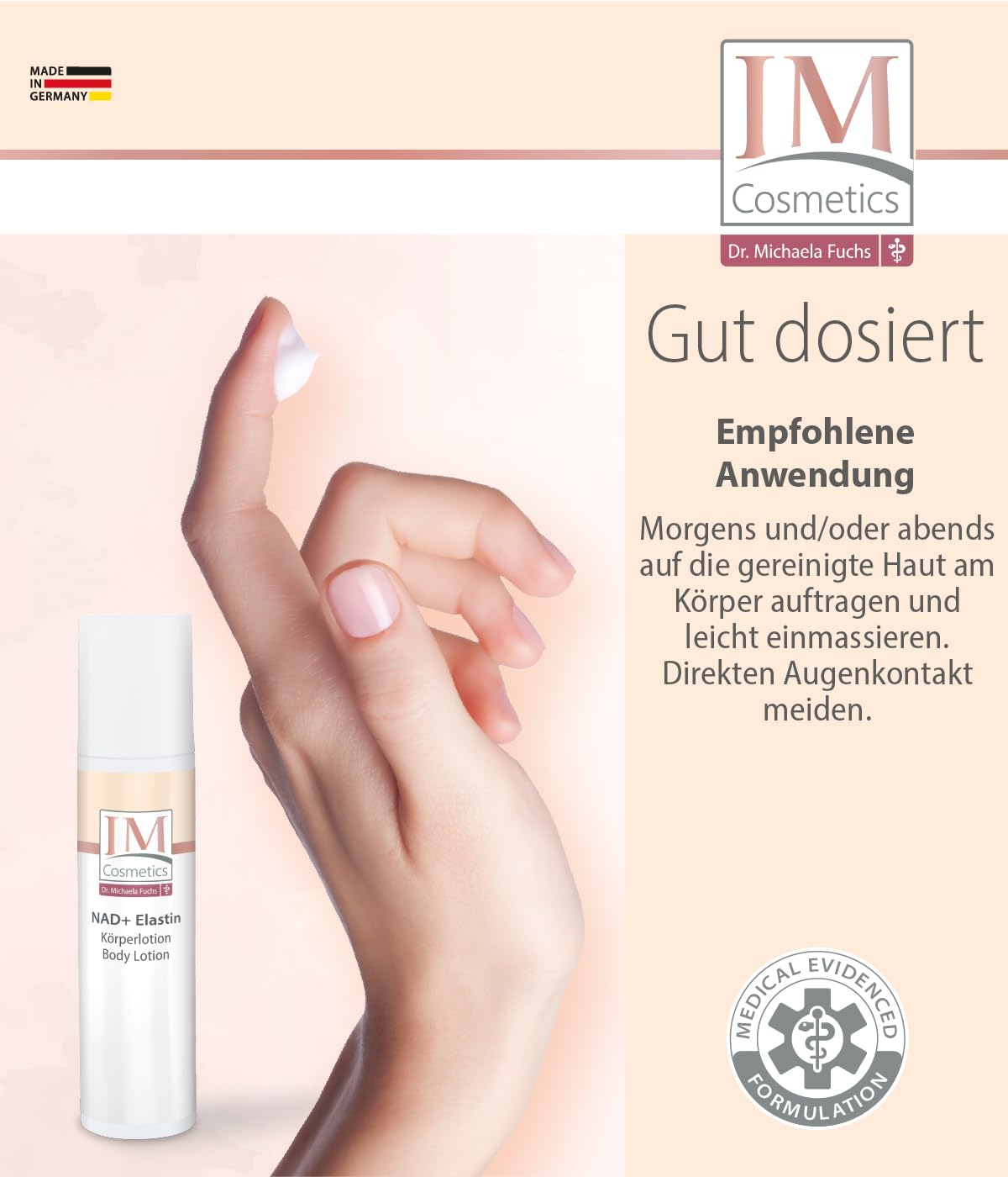 Genius IM Cosmetics NAD+ Elastin Körperlotion – Anti-Aging für trockene & empfindliche Haut- straffend, glättend, feuchtigkeitsspendend – für Elastizität & Geschmeidigkeit– 250 ml | Dr. Michaela Fuchs
