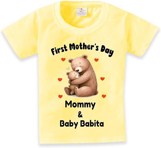 baby wish First Mothers Day Tshirt for Boys and Girls Mommy Bear and Baby Bear Print with Customized Baby Name Over Tshirt
