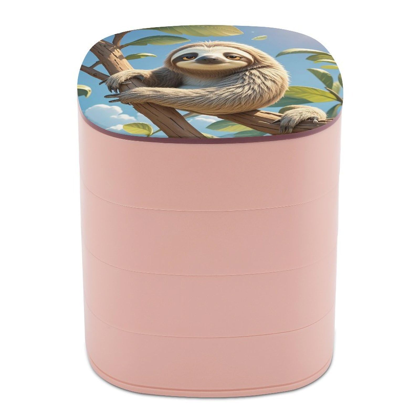 LZQPOEAS Cartoon Sloth Jewelry Box with Mirror 4-Layer Rotating Travel Jewelry Case Small Jewelry Organizer Portable Jewelry Storage Box Rings Stud Necklaces Earring Holder for Women