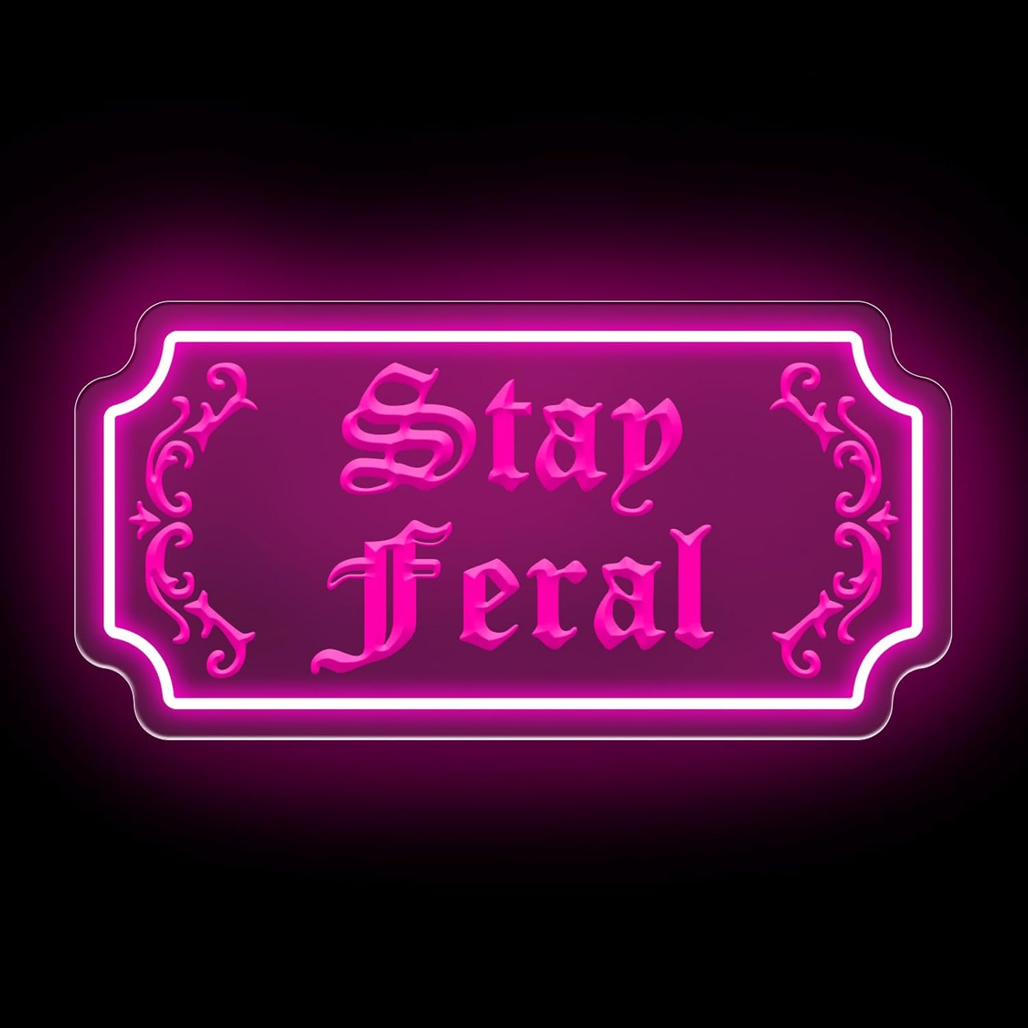 Stay Feral Neon Sign Gothic Decor LED Light Goth Lover Gift Halloween Decoration Bat Neon Sign Decor Ghost Spooky Wall Art, 15.7"x7.9", Pink