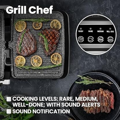 ZEEGMA Grill Chef Elektrischer Kontaktgrill und Sandwichtoaster 2100W, herausnehmbare Heizplatten, 2in1, 180 ° klappbar, Antihaftbeschichtung, Tropfschale, akustische Benachrichtigungen (SILVER) – Bild 4