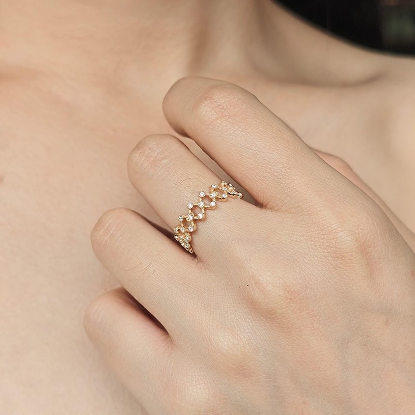 Anillo de boda de oro amarillo de 9 K/14 K/18 K con moissanita, anillo solitario hueco vintage