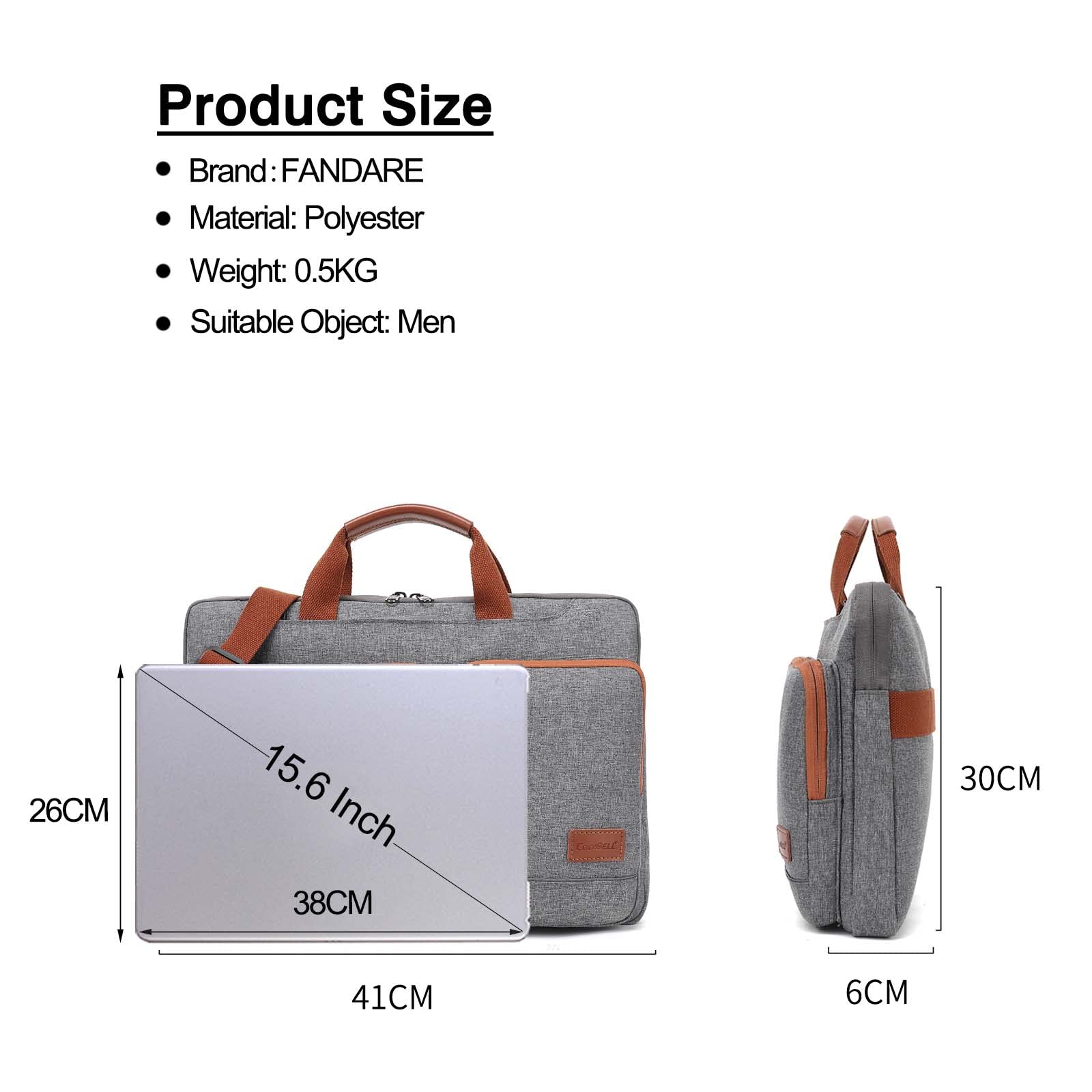 FANDARE Bandoleras y Bolsas Mensajero para portátiles y netbooks Maletín Portatil 15.6 Pulgadas Bolsa de Hombro Portadocumentos Bolsas para Colegio Viajar Trabajo Negocio Messenger Bag Gris