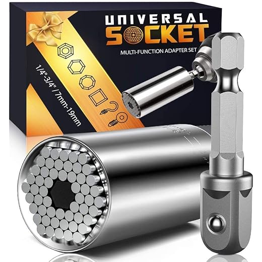 Super Universal Socket Tools Gifts for Men - Christmas Stocking Stuffers for Men Grip Socket Set with Power Drill Adapter Cool Stuff Ideas Gadgets for Him Birthday Gifts for Dad Women Husband (7-19mm)