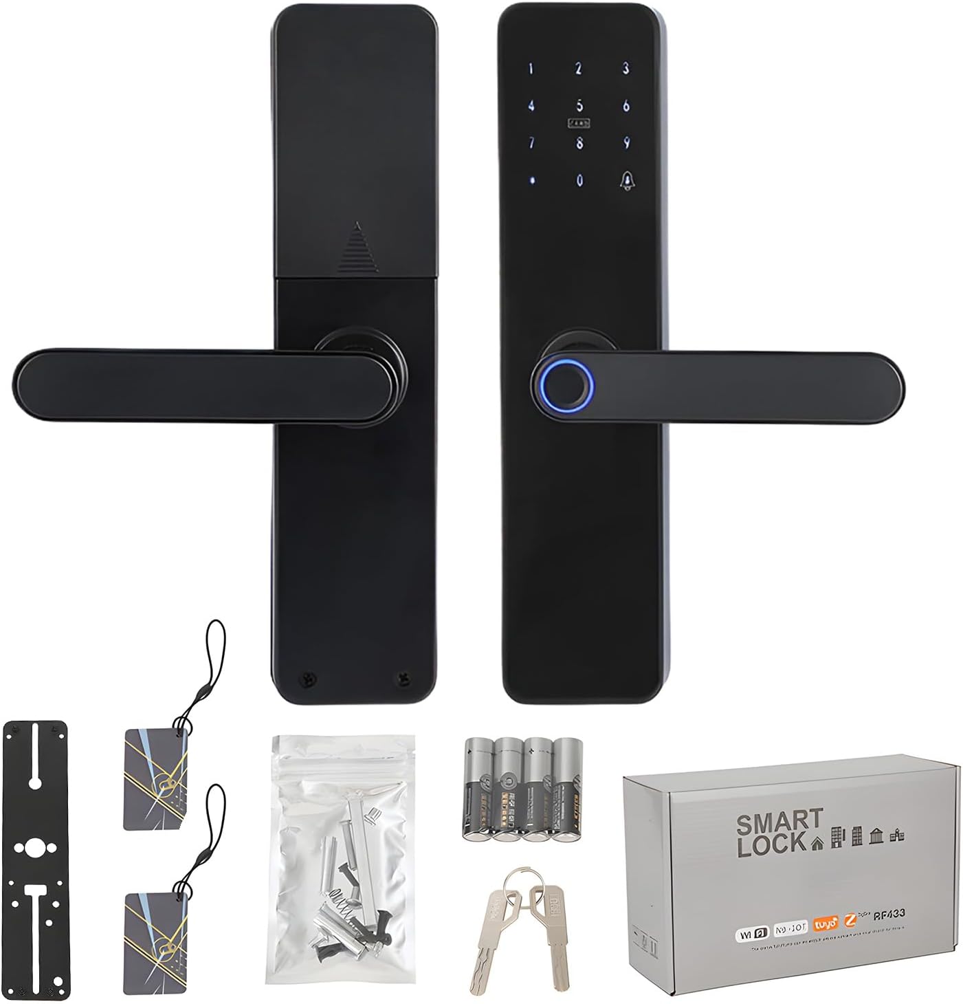 Cerradura Inteligente WIFI, 6 métodos de apertura: App, contraseña digital, llave RFID, llave física, Smart electronic lock, WIFI/TT LOCK App Bluetooth/Huella Digital/Tarjeta IC, (Negro) (Negro)