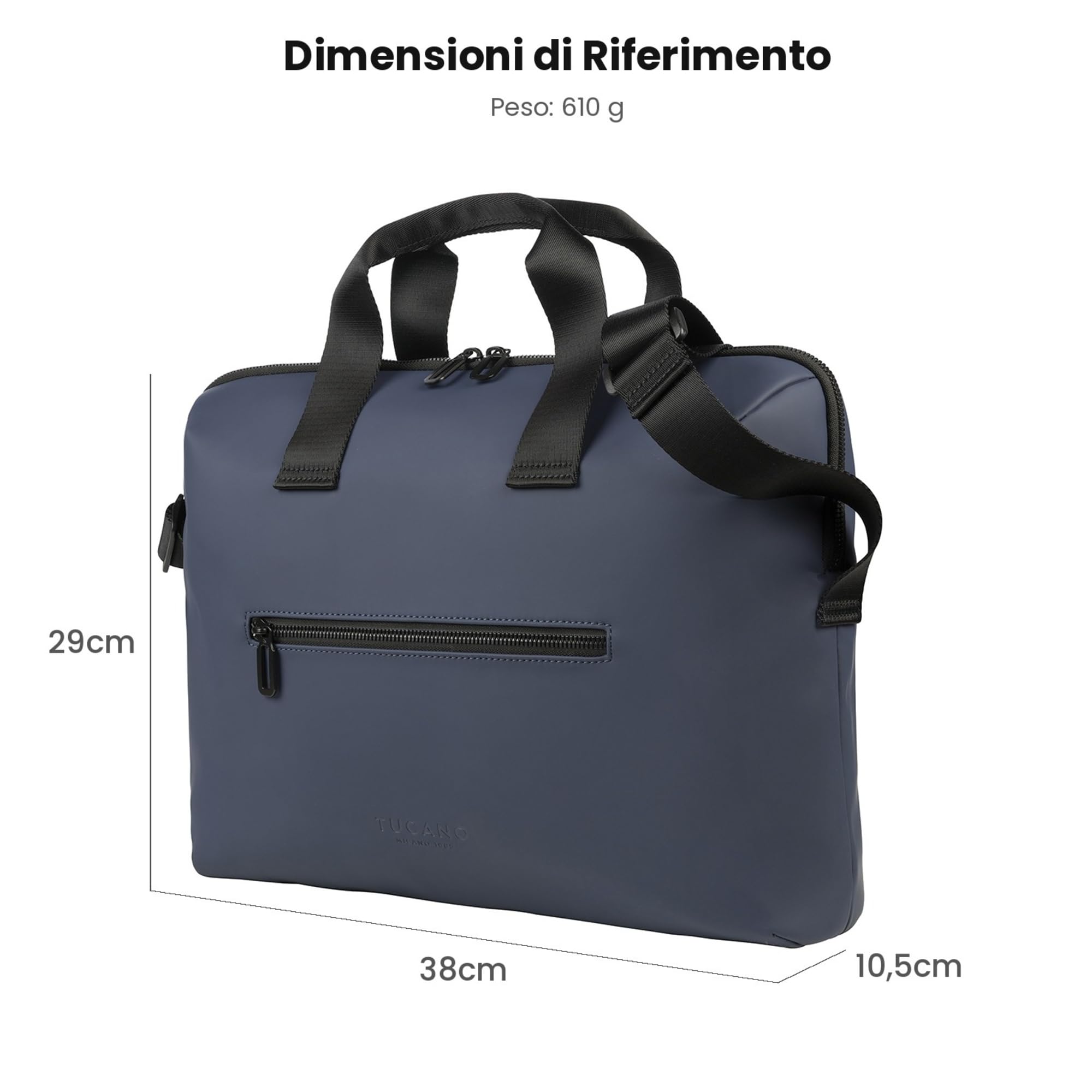 Tucano, Gommo Bag Bolsa Portátil para MacBook y Laptop 15.6" y 16", Portaordenador Acolchado con Correa y Bolsillo Externo, en Material Goma Resistente al Agua, Bolsa de Trabajo Hombre Mujer