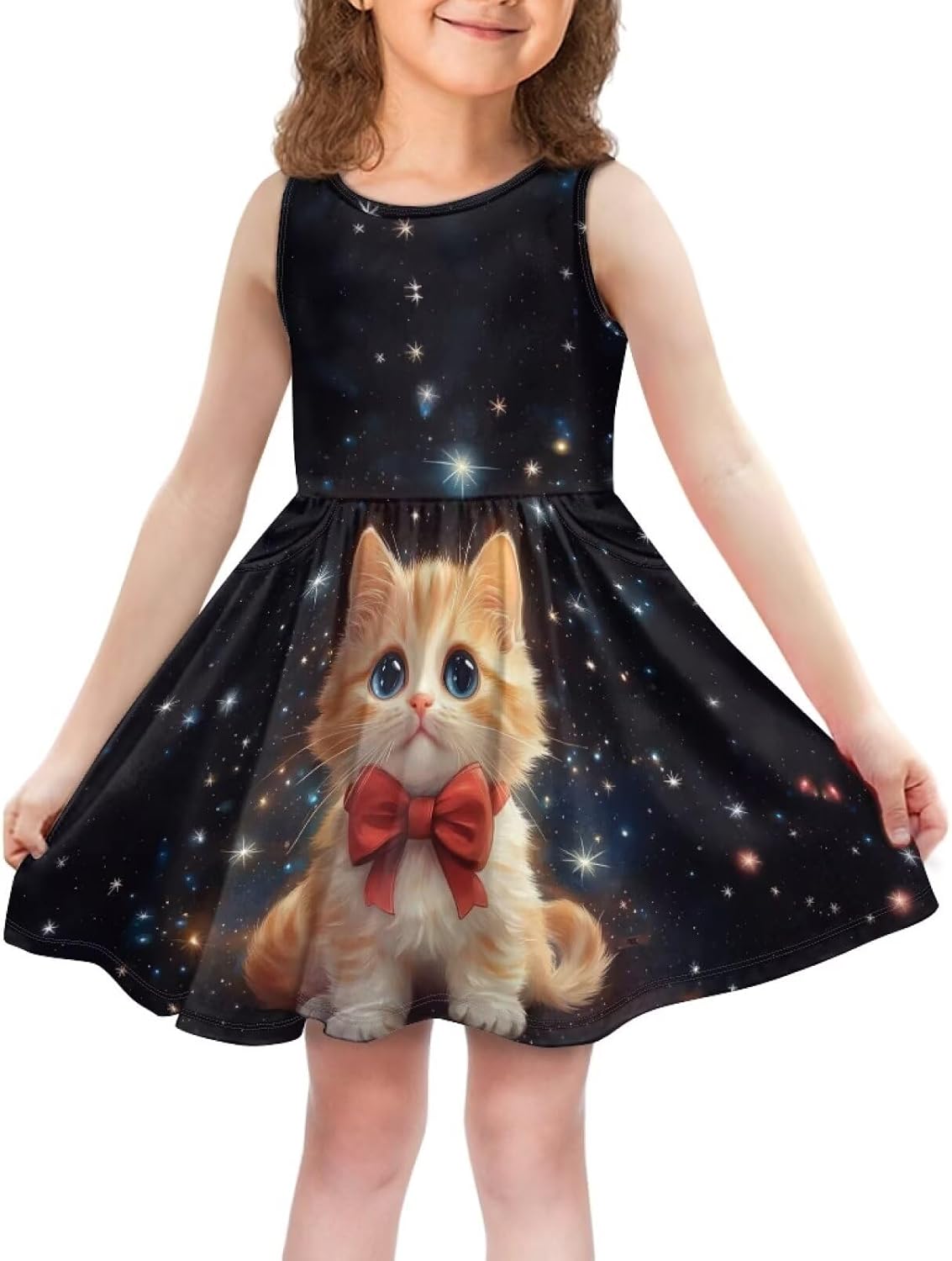 Dress for Girls 2-14T Sleeveless Crew Neck Dresses with Pockets Summer Midi Dresses One Piece Dresses
