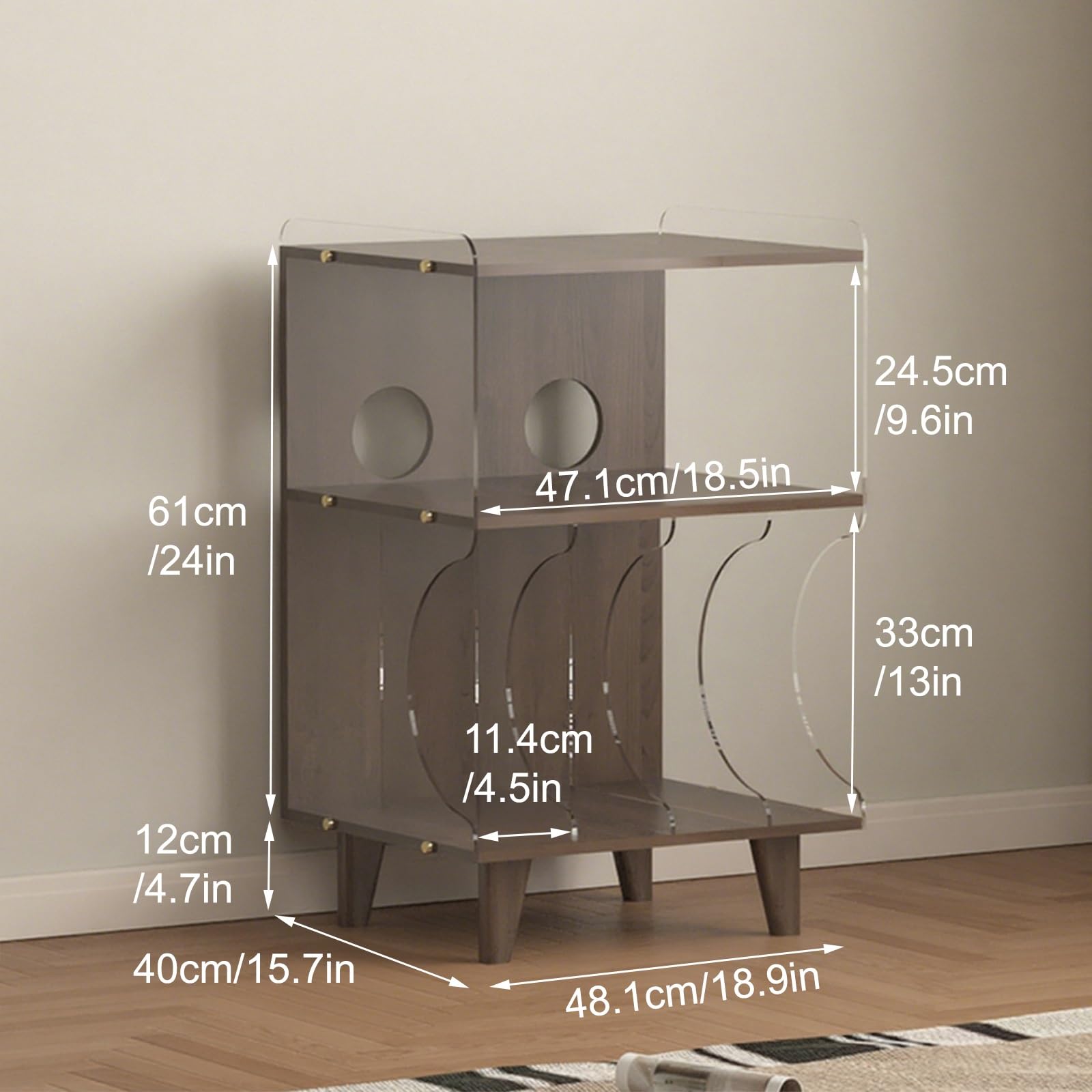 Supporto multimediale a 3 livelli per componenti audio/video, elegante supporto girevole con archiviazione per dischi in vinile, armadietto moderno per intrattenimento con area espositiva (marrone)