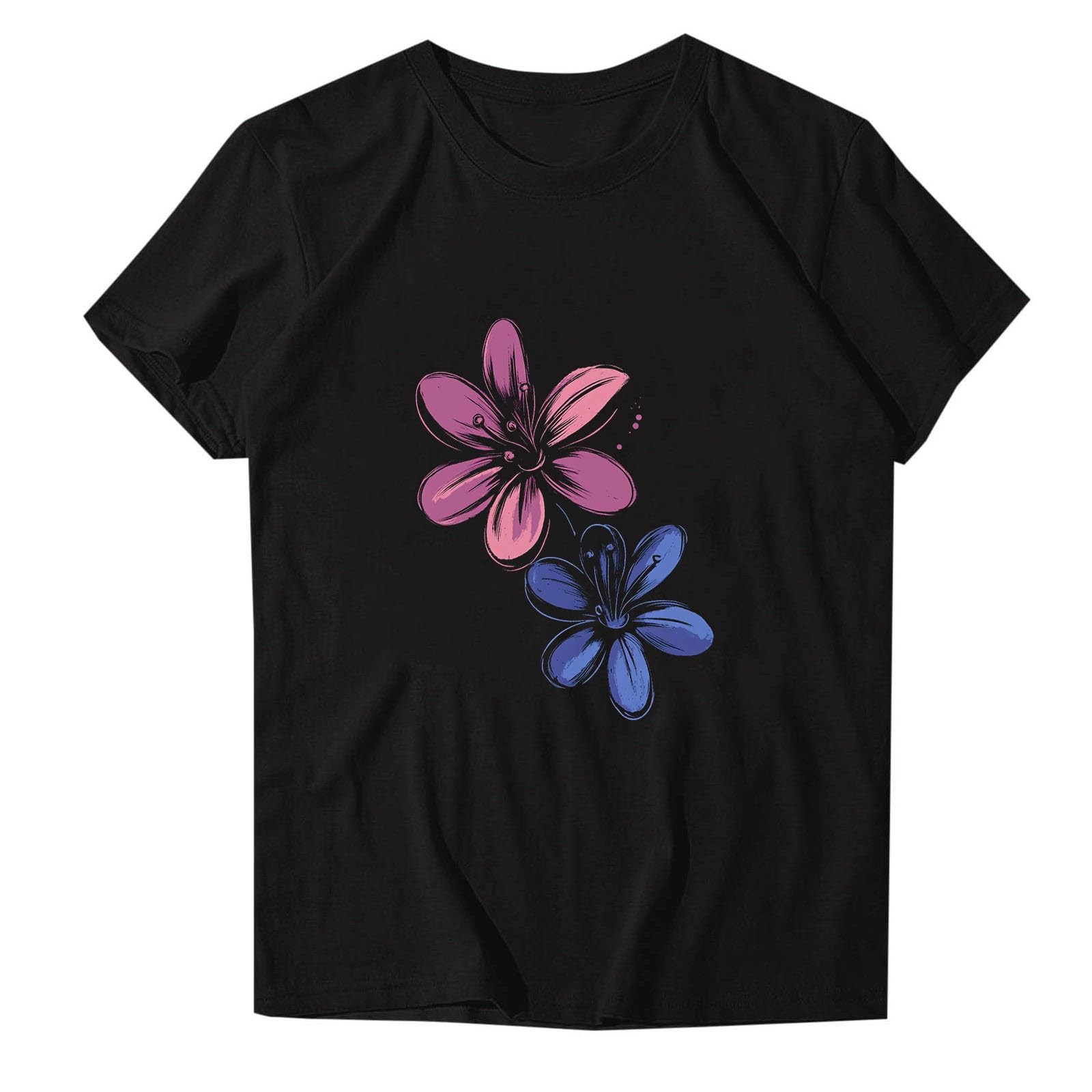 Camiseta Mujer Manga Corta Verano Estampado Floral Cuello Redondo Moda Suelto Casual Túnica Tops Algodón Fiesta Tshirt Camisa Elegante Cómodo Original Basic tee 2026