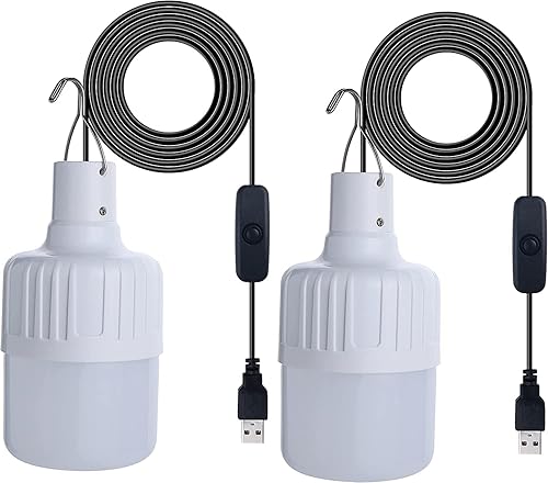 XYSRZ Paquete de 2 bombillas USB lámpara LED portátil para garaje almacén automóvil camión barco pesca al aire libre luz de emergencia o lámpara de