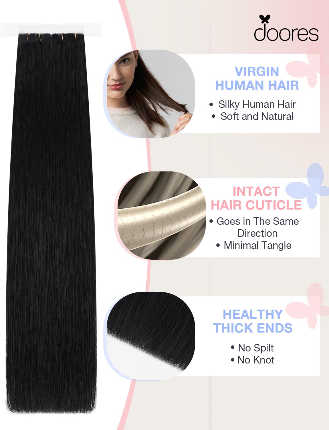 DOORES Tape in Balayage Natural Black to Light Blonde 20 Inch 20pcs 50g Human Hair Extensions Tape in Straight Real Natural — view 78