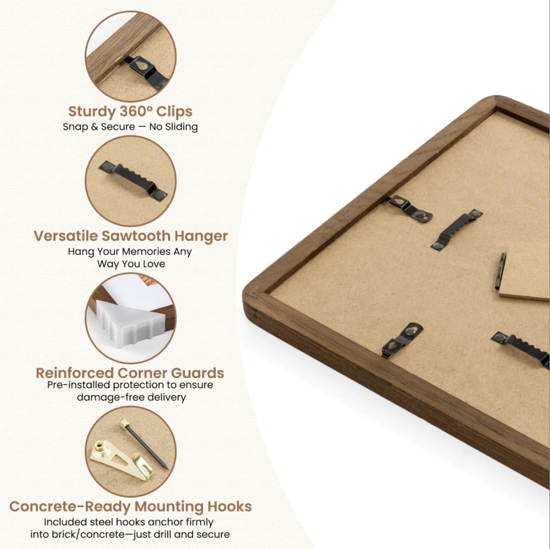 Dreamland 6x8 Picture Frame with Mat for 5x7, USA-Sourced Natural Oak Wood Photo Frames with Resistant Plexiglass, 6 x 8 Handcrafted Round Corner Gallery Wall Frames for Art Photo and Prints, Walnut - Image 5