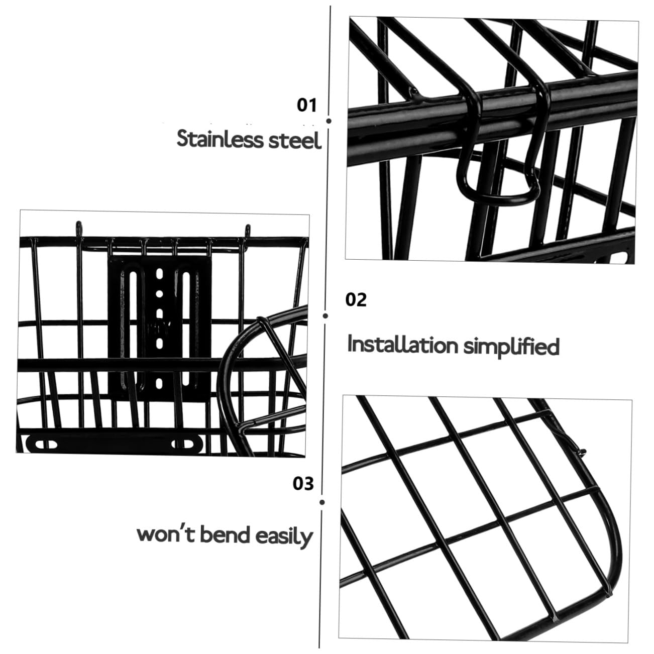 BESPORTBLE Cestino Pieghevole per Bicicletta Cestino per Bici Staccabile Cestino in Acciaio Cesto Triciclo pattumiera elettrica Ornamento Cestino Decorativo Acciaio Inossidabile Black