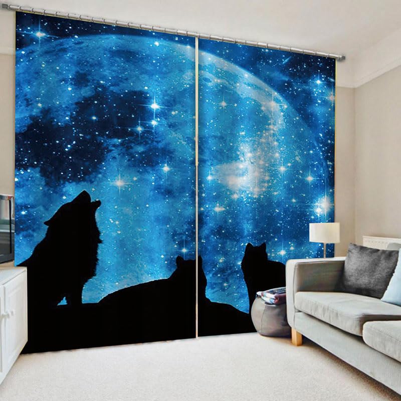 Rideau occultant loup bleu pour décorer un salon cocooning
