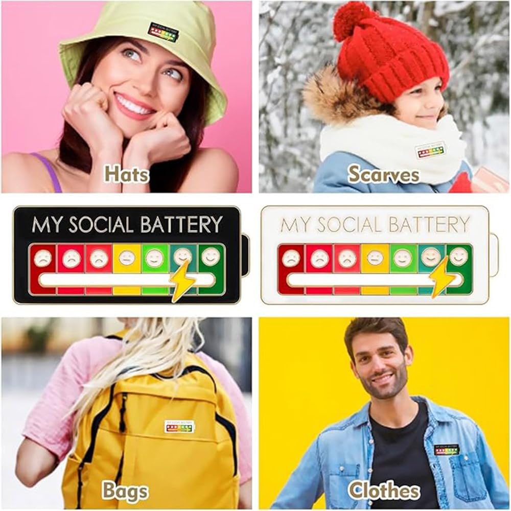 4 Pines Broches de Batería Social Ajustables - Broches de Humor con Diseño de Nubes para Mochila, Chaqueta o Gorra - Pins Decorativos para Hombre, Mujer y Niños - Divertido y Creativo