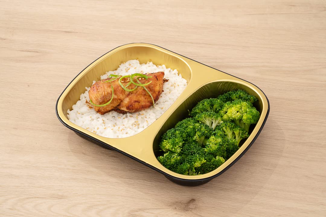 Restaurantware Foil Lux - Recipientes de aluminio para alimentos de 28 onzas, 100 bandejas rectangulares de aluminio, las tapas se venden por separado, 2 compartimentos, recipientes de aluminio negro
