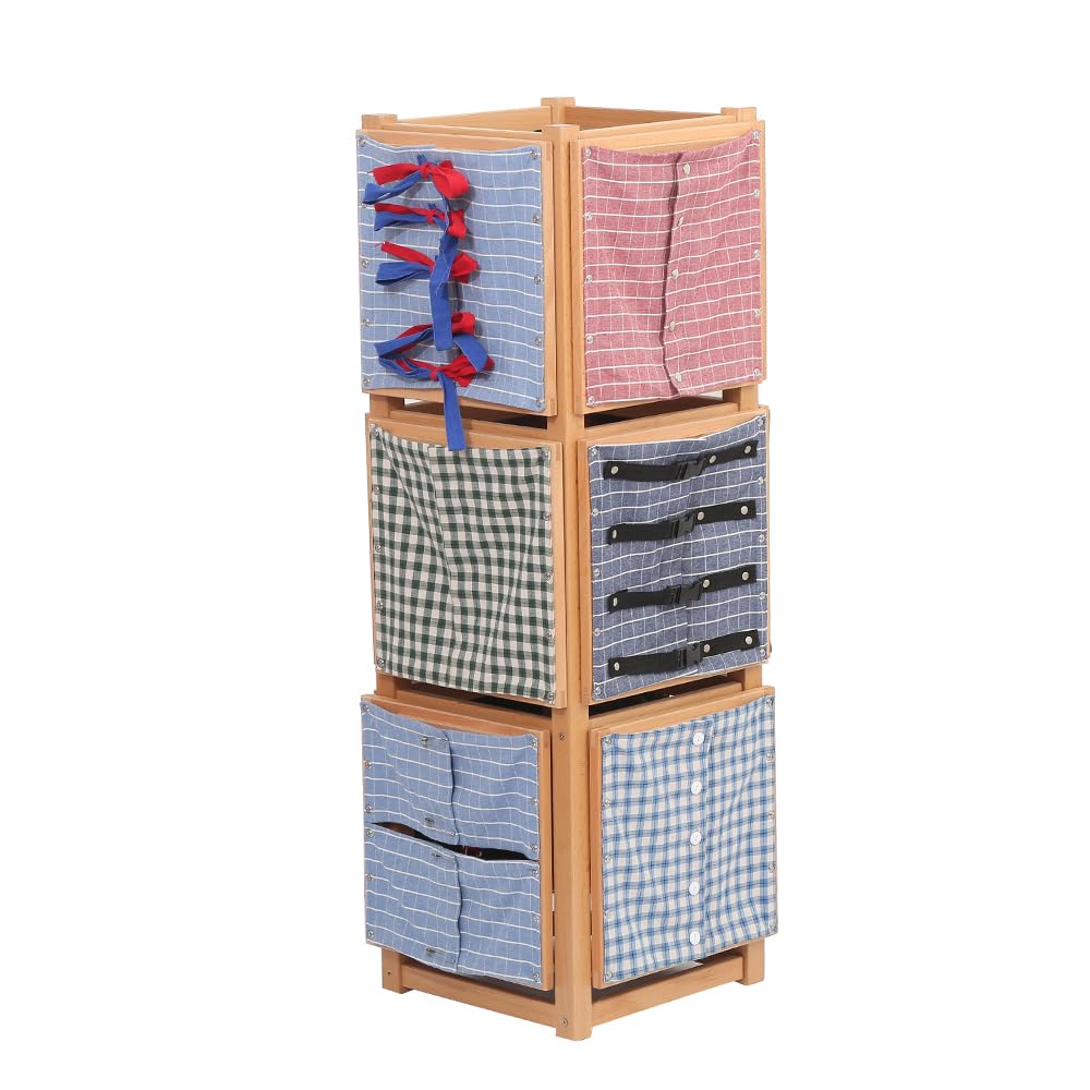 Kinderhuis Montessori Materials 12 Dressing Frames+ Stand, Casa, Elementary, Practical Life, Montessori Classroom, Montessori Homeschool, Zipper, Buttons, velcroe, Buckles, Laces, Bow, Clips, Bows