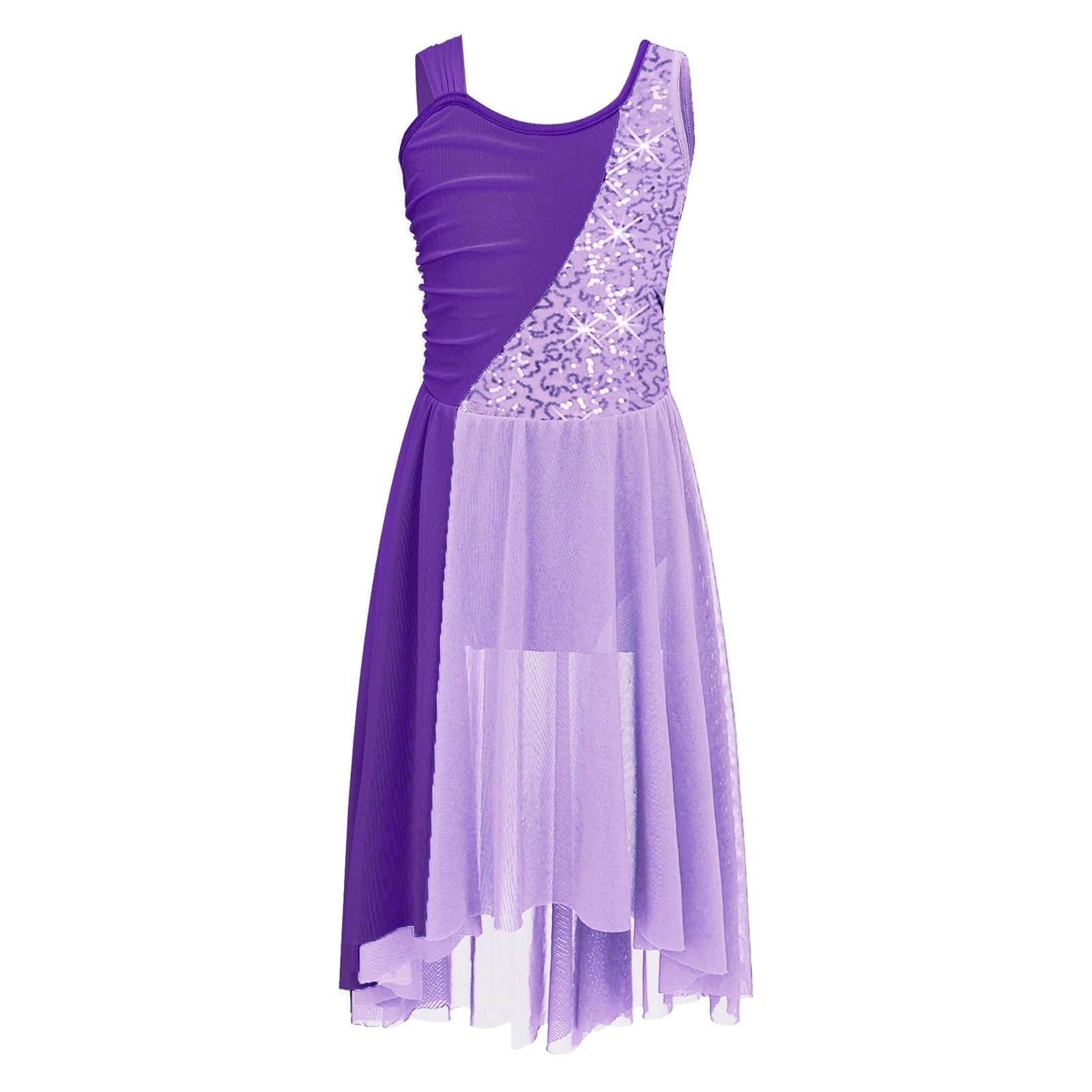 Disfraz Gimnasta NiñA Vestido de Ballet con Apliques for niñas, sin Mangas, de Malla Irregular, de Tul, for Danza lírica, Vestido de Leotardo contemporáneo, Ropa de Baile(Lavender B,16)