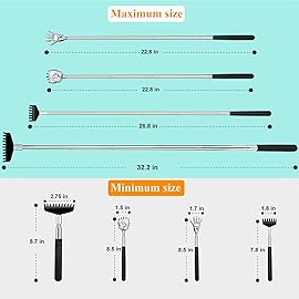 Oversized Back Scratcher Gift Set, 4 Pack Portable Extendable Stainless Steel Telescoping Massage Tool, Gift/Stocking Stuffers for Men Women